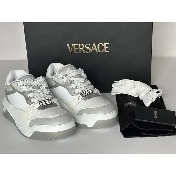 Versace Odissea Mens Leather White/Gray Sneakers 11.5 US (44.5) 1015437 NIB $950